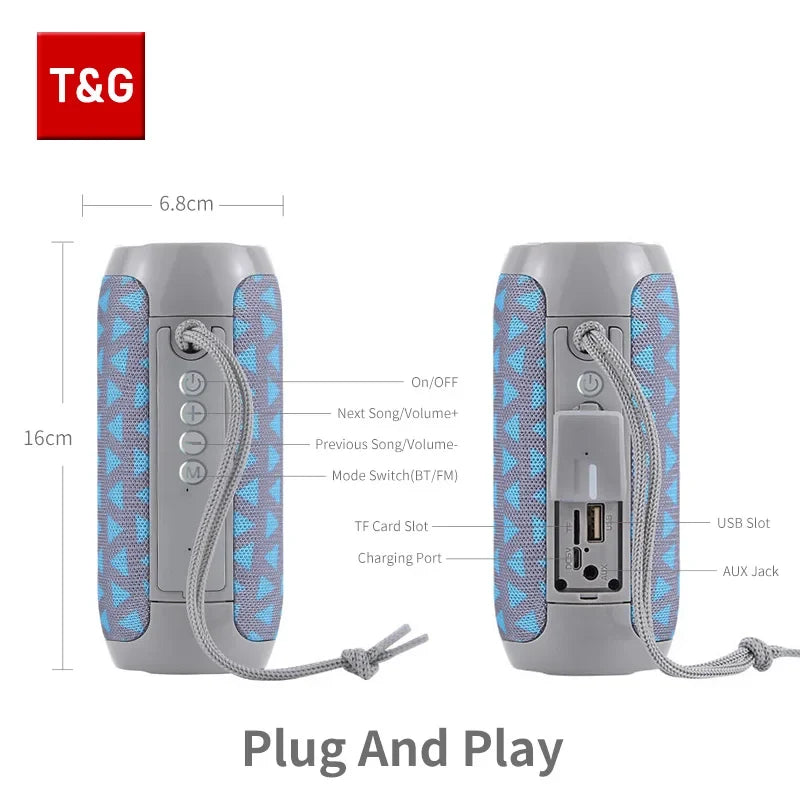 T&G TG117 Bluetooth Speaker - Portable Waterproof TWS Stereo Sound Box with TF Card & FM Radio for Outdoor Music