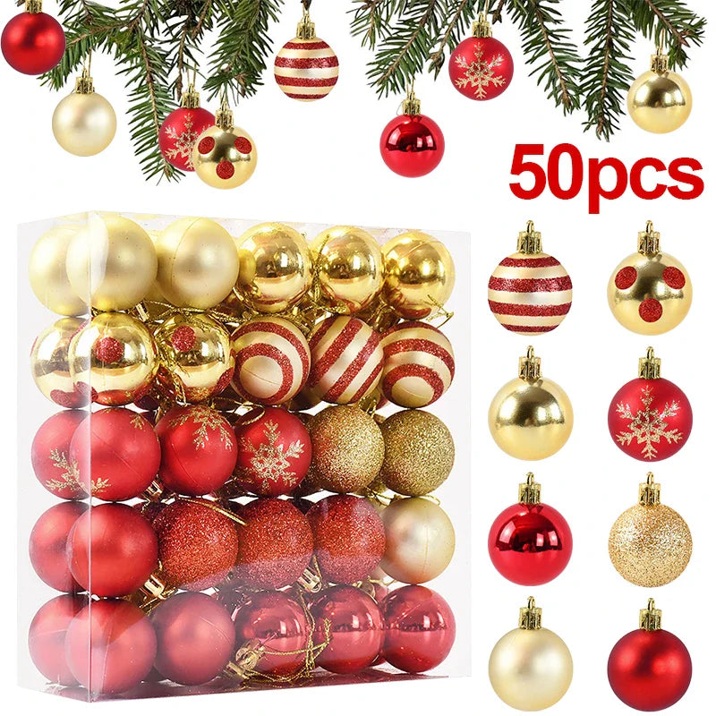 50PCS Christmas Tree Ornaments – Hanging Balls Baubles for Xmas 2025 Home Decor & 2026 New Year Gifts