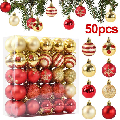 50PCS Christmas Tree Ornaments – Hanging Balls Baubles for Xmas 2025 Home Decor & 2026 New Year Gifts