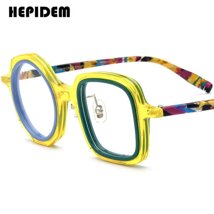 FONEX HEPIDEM Acetate Eyeglass Frames - Retro Round Vintage Eyewear for Men & Women