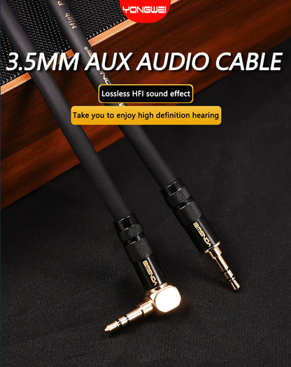 YONGWEI 3.5mm AUX Audio Cable - Straight to Curved Male-to-Male for Car, Mobile Phone, Computer, Speaker and Headset Extension