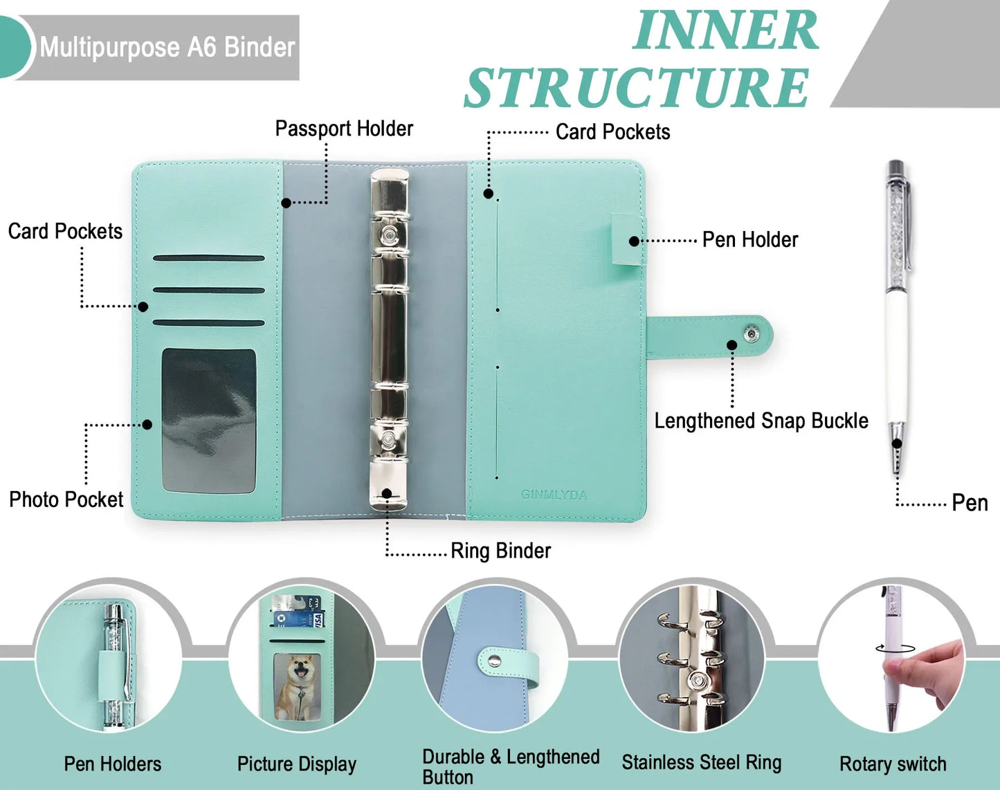 Budget Binder with Zipper Envelopes, Cash Envelopes, PVC Pockets, Stickers & Pen - Complete Budgeting Tool