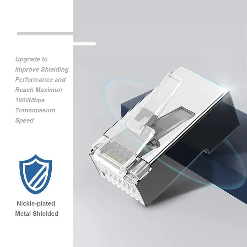 ZoeRax RJ45 Cat6 Pass-Through Connectors — 50/100/200PCS Modular Plugs 1.1mm | Solid & Stranded FTP/STP Cable