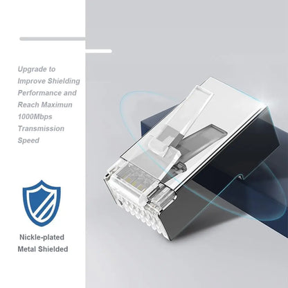 ZoeRax RJ45 Cat6 Pass-Through Connectors — 50/100/200PCS Modular Plugs 1.1mm | Solid & Stranded FTP/STP Cable