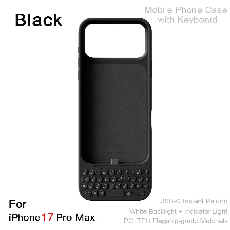 Magnetic Phone Case with Keyboard - All-in-One Wired External Keyboard Case for iPhone 16 Pro Max & 17 Pro Max