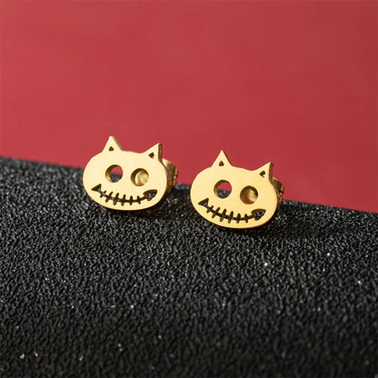 Jisensp Cartoon Cat Earrings — Cute Stainless Steel Kitten Studs for Women & Girls, Funny Animal Jewelry