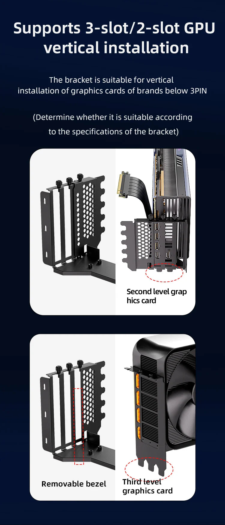 TEUCER L-Z3 GPU Vertical Mounting Bracket Kit – PCIe 4.0 X16 Riser Cable 200mm for Graphics Card Steering Mount