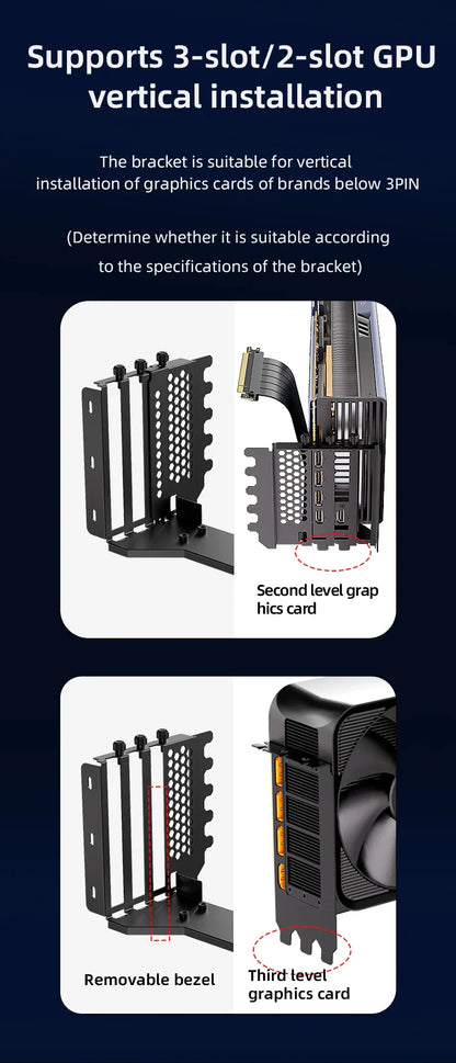 TEUCER L-Z3 GPU Vertical Mounting Bracket Kit – PCIe 4.0 X16 Riser Cable 200mm for Graphics Card Steering Mount