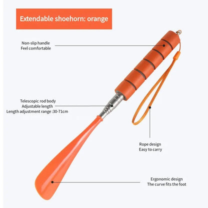 Stretchable Long Metal Shoehorn 30-71cm – Shoe Spoon for Pregnant Women & Elderly, No-Bend Shoe Wearing Aid