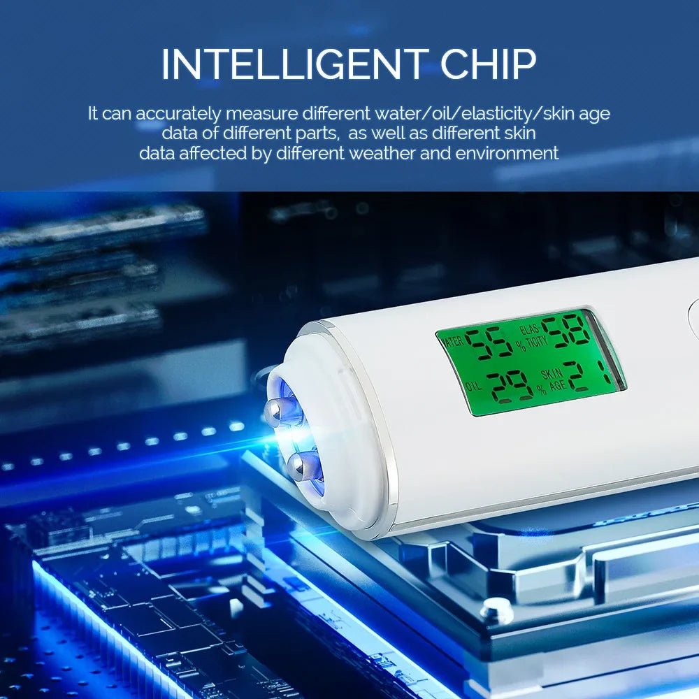 Skin Tester Analyzer - Moisture, Oil Content, Elasticity, and Age Test Meter with Fluorescent Agent Detector