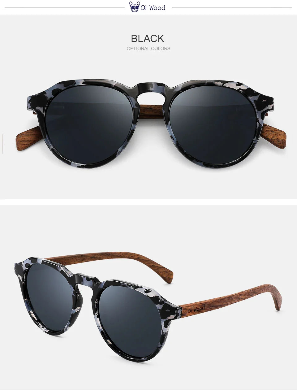 Oi Wood Round Sunglasses — Walnut Wood Frames with Red Lens & Tortoise Shell Design for Men & Women