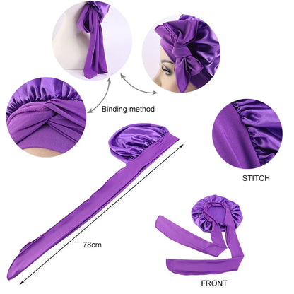 Satin Sleeping Cap for Women - Silky Bonnet with Wide Stretch Band, Solid Nightcap for Hair Care and Shower
