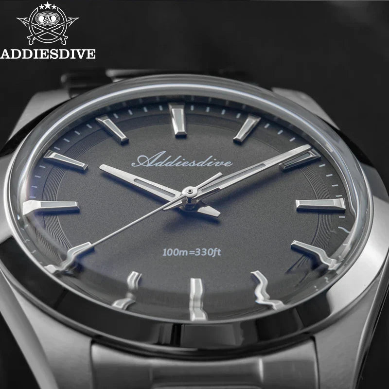 ADDIESDIVE Men's Luxury Quartz Watch – VH31, 100m Waterproof, Green AR Coating, Luminous, 316L Stainless Steel, 36mm