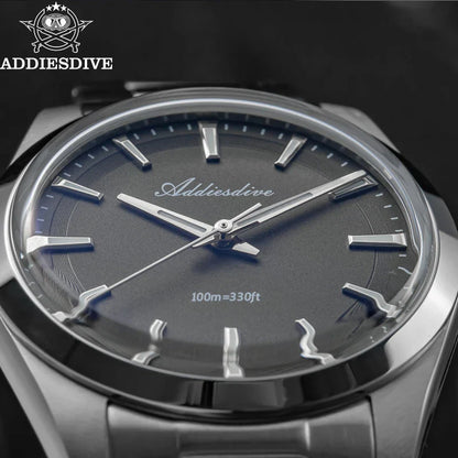 ADDIESDIVE Men's Luxury Quartz Watch – VH31, 100m Waterproof, Green AR Coating, Luminous, 316L Stainless Steel, 36mm