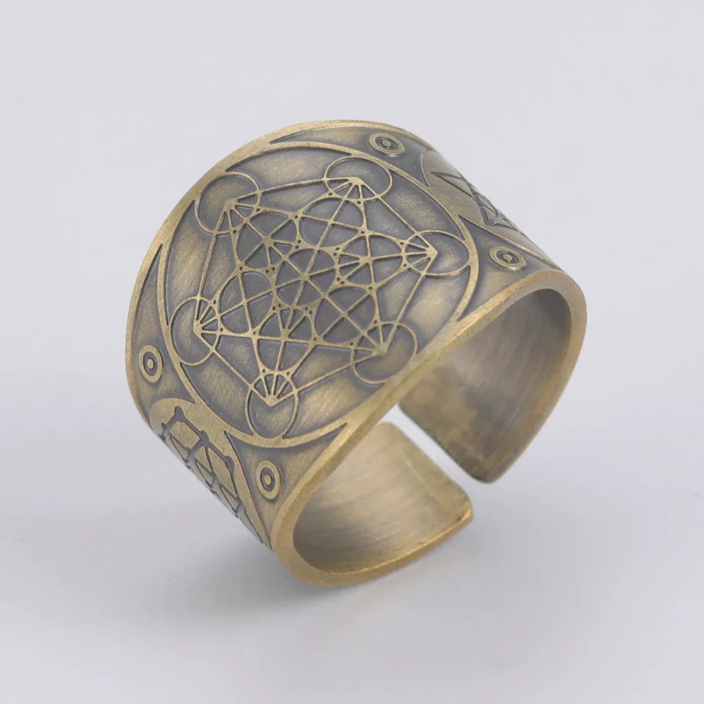 Dawapara 7 Archangels Protection Ring – Metatron Cube, Lilith Symbol, King Solomon Secrets Vintage Amulet Jewelry