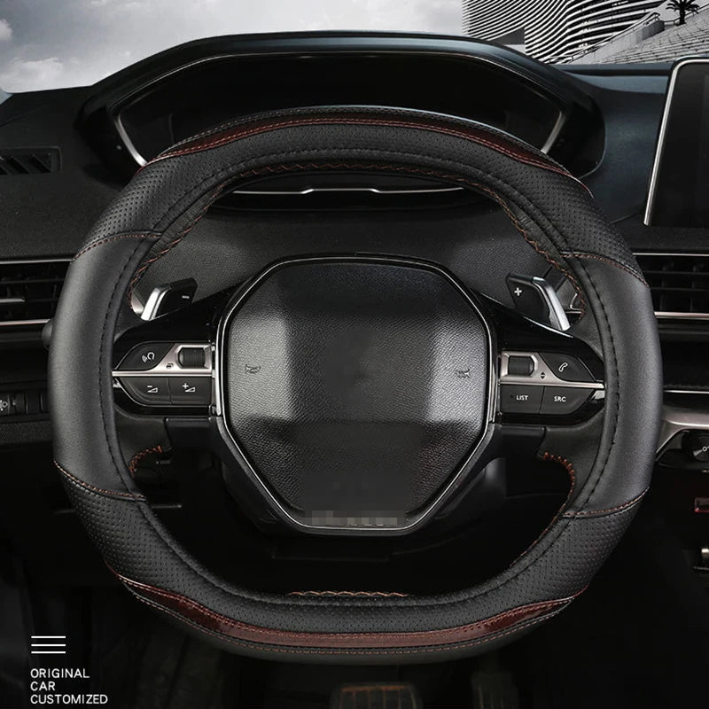 Peugeot 3008/4008/5008 Carbon Fiber & PU Leather Steering Wheel Cover — Auto Interior Accessory