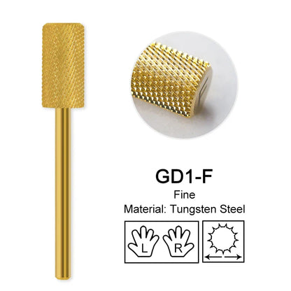 Gold Tungsten Carbide Nail Drill Bits – Large Barrel Milling Cutter, Pro Reversed Durable Grinding & Polishing Tools Accessories 4XC