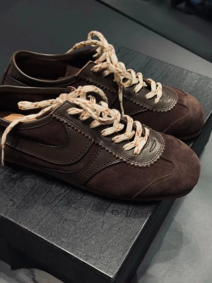 Real Leather German Training Shoes for Women — 2025 Retro Fashion Four Seasons Running & Casual Forrest Gump Style Sneakers