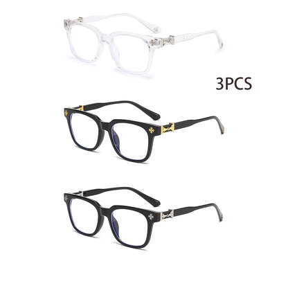 3-Piece Square Blue Light Glasses - Unisex Black & Clear Frame Computer Eyewear