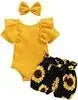Newborn Baby Girls Clothes Set – Pink Ruffle Top & Heart Print Bow Trousers, Princess Casual Outfit for Infants