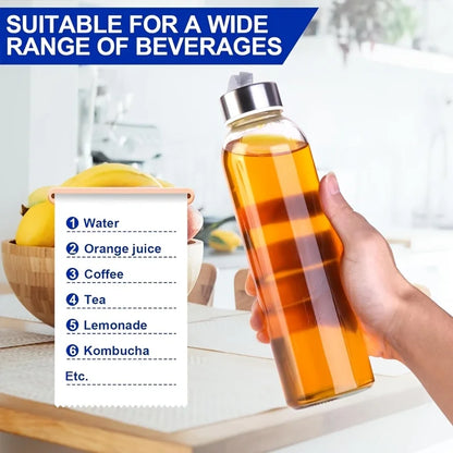 Glass Sports Water Bottle - 500/750/1000ML Juice & Coffee Bottle with Carry Strap and Cleaning Brush