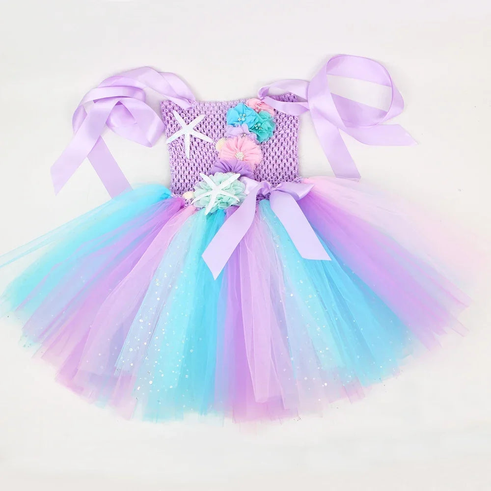 Princess Mermaid Dress for Girls - Pastel Floral Tutu Party & Halloween Costume Dress