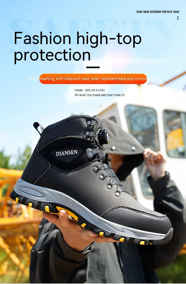 Rotating Button Safety Shoes for Men – Steel Toe, Indestructible, Puncture-Proof Work Sneakers & Protective Boots