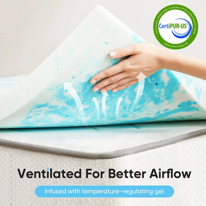 2-3 Inch Gel Memory Foam Mattress Topper - Full Size Cooling, Soft, and Breathable Bed Topper for School Bedroom