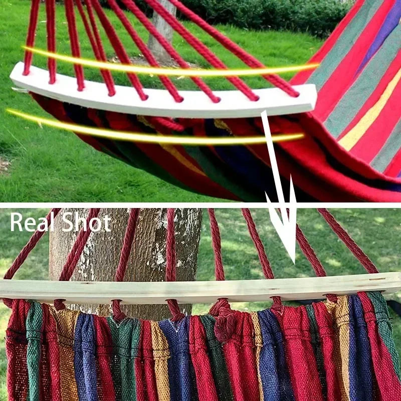 Outdoor Canvas Camping Hammock – Anti-Rollover Portable Thick Fabric Single/Double with Carry Bag