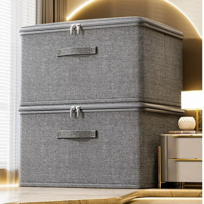 Foldable Linen-Look Storage Box - Large Zipper Wardrobe Organizer Bin for Clothes, Sweaters & Household Items