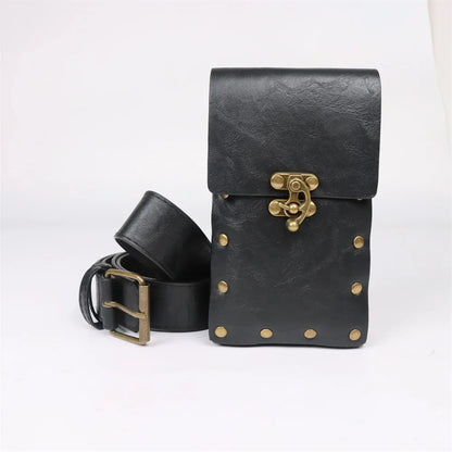 Medieval Cosplay Leather Belt Set – Copper Coin Waist Bag for Renaissance Dress, Steampunk Role-Playing & Halloween Costume