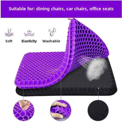 Honeycomb Gel Seat Cushion - Breathable Cooling Ergonomic Support Cushion for Office, Car & Travel with Non-Slip Base