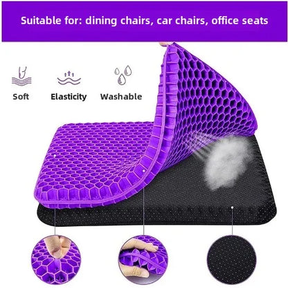 Honeycomb Gel Seat Cushion - Breathable Cooling Ergonomic Support Cushion for Office, Car & Travel with Non-Slip Base