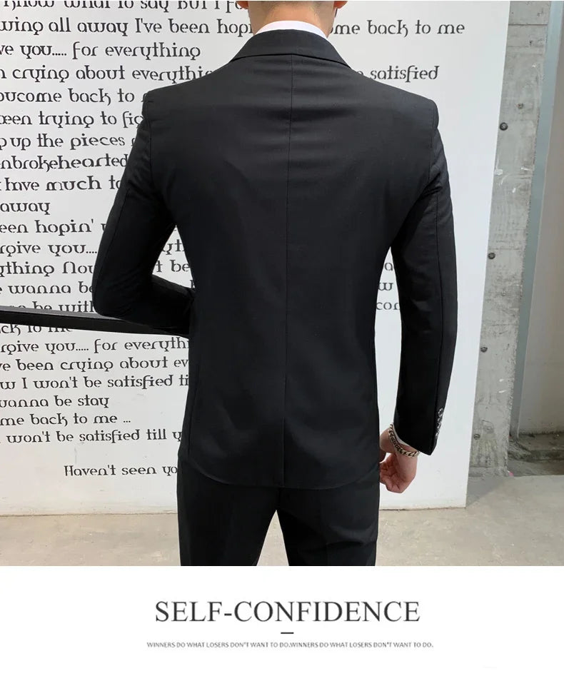 Men’s Business Suit Set — Blazer, Vest & Pants, Slim Fit Solid Color Wedding & Formal Dress Suit, Plus Size
