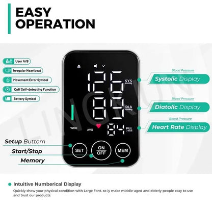 Spanish Voice Blood Pressure Monitor – Digital Arm Sphygmomanometer with LED Big Screen Tonometer