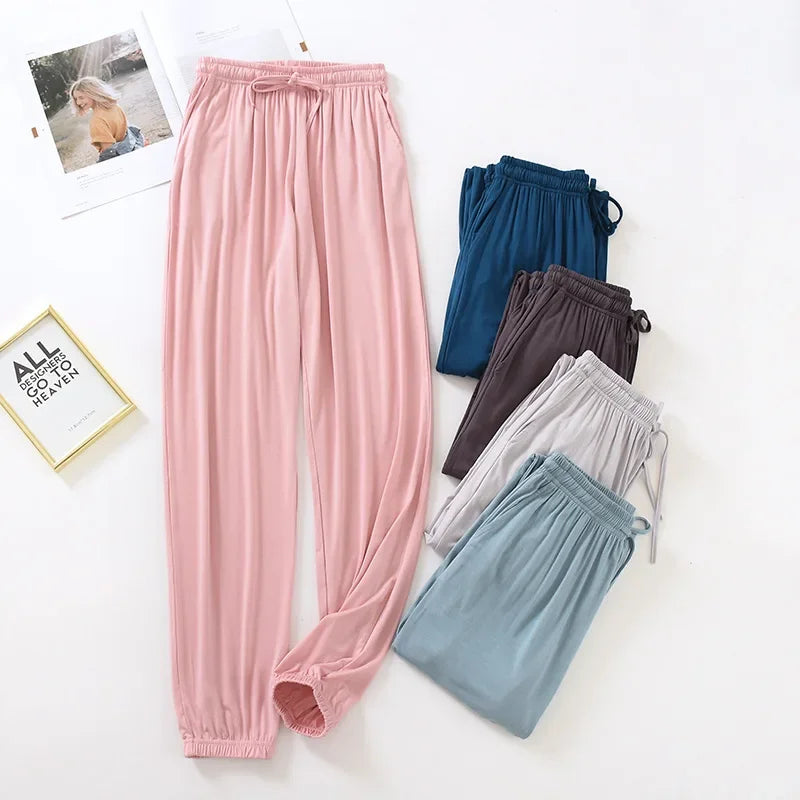 New Style Women’s Home Pants – Spring & Summer Thin Modal Loose Fit Solid Color Plus Size Bottoms
