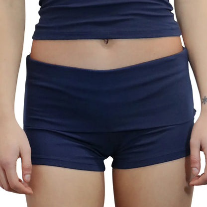 Summer Women’s Slim Solid Color Yoga Shorts — Casual Fold-Over Low Waist Lounge Shorts