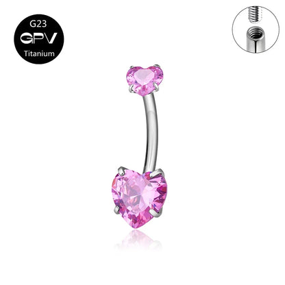 G23 Titanium Double-Head Navel Ring - Fashionable Love Design Belly Button Jewelry