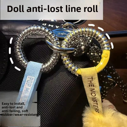 Labubu Anti-Drop Silicone Keychain — Colorful Winding Rope with Protective Ring, Fixed Safety Buckle