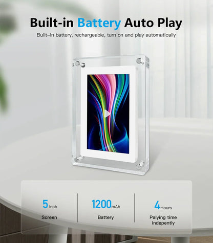 5-Inch Acrylic Digital Photo Frame — Vertical IPS Display, 4GB Memory & 1200mAh Battery | Portable Digital Picture Frame