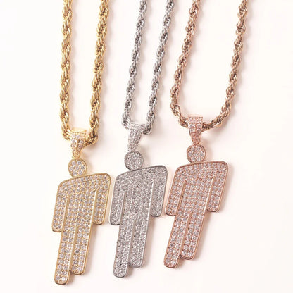 Hip Hop Stainless Steel Round Head Zircon Pendant Necklace for Couples – Skew Head Chaoren Fashion Jewelry Necklace