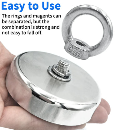D16~D42mm Super Strong Neodymium Fishing Hook Magnet — N52 Heavy Duty Rare Earth Eyebolt with Countersunk Hole for Salvage