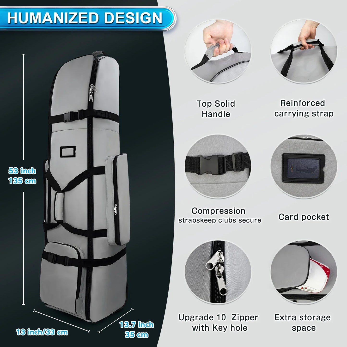 Heavy Duty Golf Travel Bag – 900D Polyester Oxford, Wear-Resistant, Foldable Soft-Sided Case with Zipper & Wheels