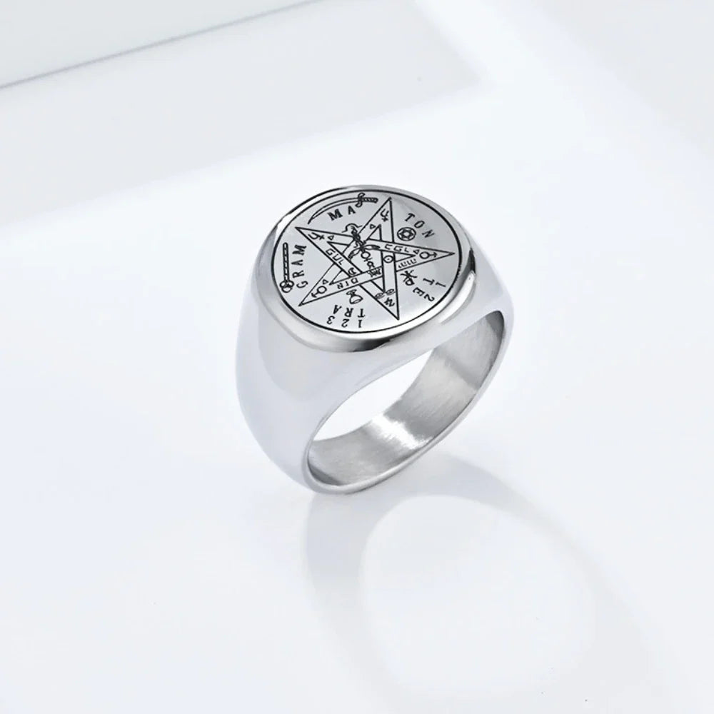 Jewish Tetragrammaton Pentagram Ring – Stainless Steel Hebrew Pentacle Amulet for Men, Witchcraft Power & Protection Jewelry