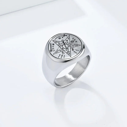 Jewish Tetragrammaton Pentagram Ring – Stainless Steel Hebrew Pentacle Amulet for Men, Witchcraft Power & Protection Jewelry