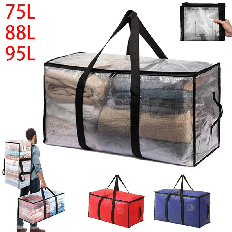 Large Capacity Waterproof Clothes Storage Bag – Foldable Blanket & Garment Organizer for Home, Bedroom, Closet, Transparent Storage Container