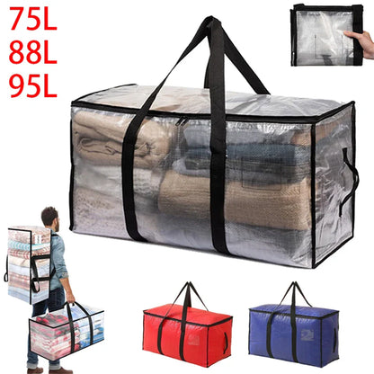 Large Capacity Waterproof Clothes Storage Bag – Foldable Blanket & Garment Organizer for Home, Bedroom, Closet, Transparent Storage Container