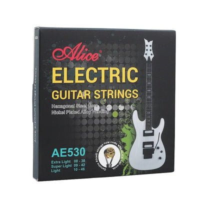 Alice AE530 Electric Guitar Strings — Hexagonal Steel Core, Nickel-Plated Alloy Wound (008-038 / 009-042 / 010-046) Practice Set