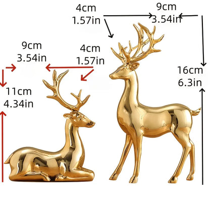 Nordic Christmas Deer Resin Statue Set – Electroplated Double Reindeer Home & Office Desktop Decoration
