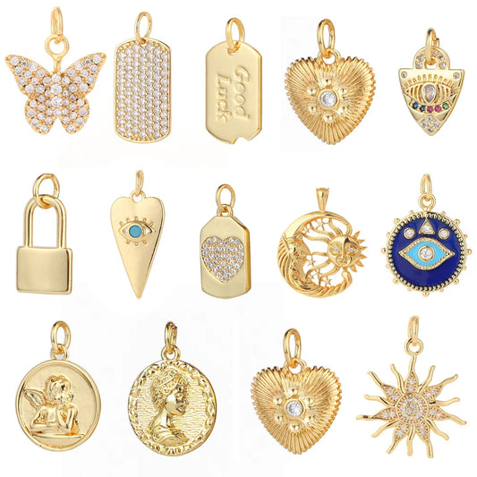 Gold Color Heart, Eye & Star Charms for Jewelry Making – DIY Angel Evil Eye Pendants for Earrings & Necklaces